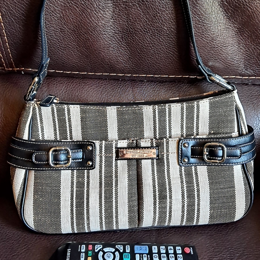 Etienne Aigner cream & dark brown striped purse